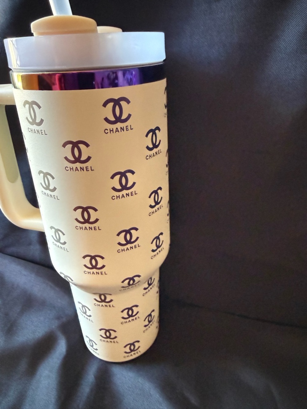 New Stanley 40oz LaserChanel Engraved Cream Oil Slick with Straw (No Box) - Picture 6 of 8